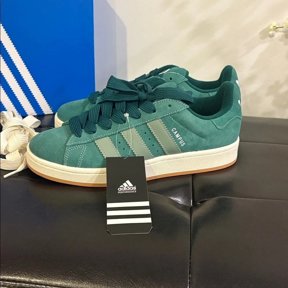 Adidas Campus Green and White Sneakers
